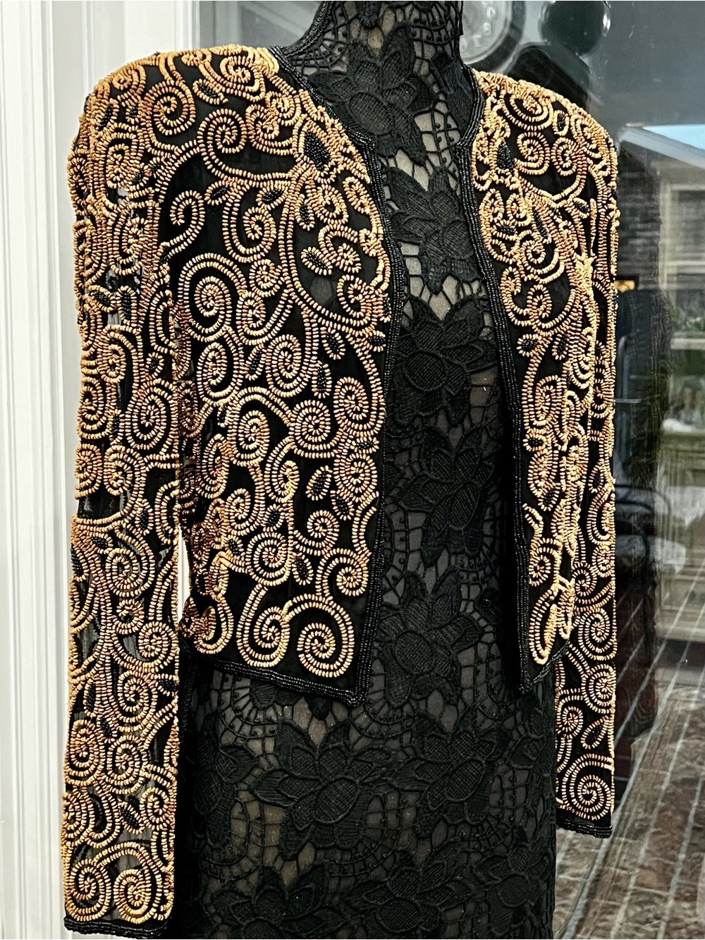 Bolero Jacket with Antique Gold Metal Beading and Black Seed Beading is NWOT